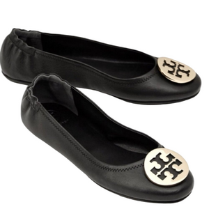 Tory Burch Black Reva Leather Ballet Flats - 37, CLASSIC!